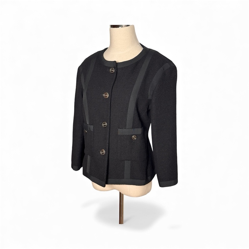 Chanel 2013 Black Cotton Tweed 3/4 Sleeve Jacket – Size 40 - Picture 3 of 15